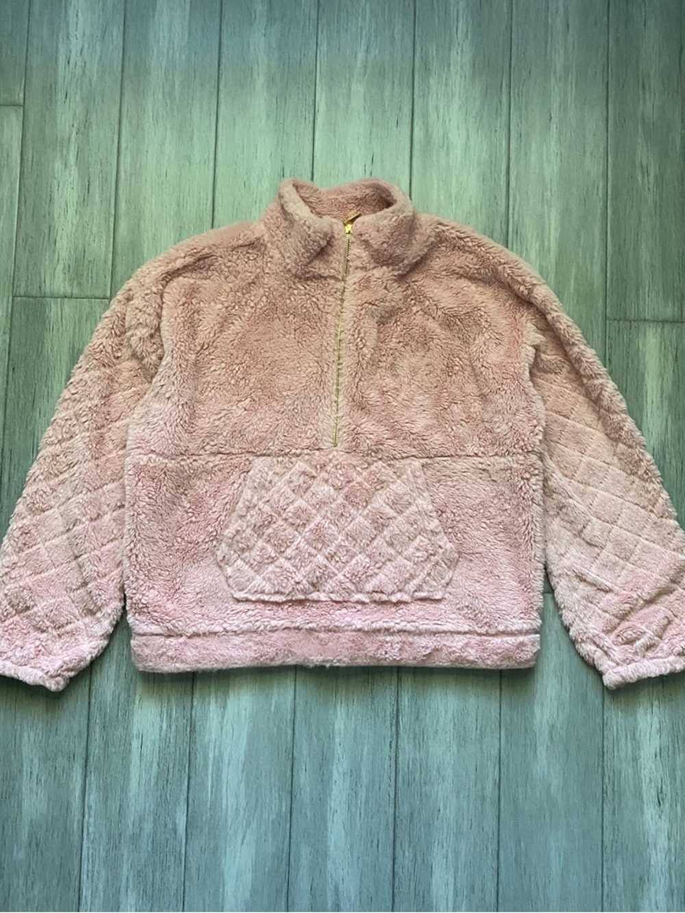No Boundaries Girls Cozy Pink Sherpa Quarter-Zip Pullover Faux Fur
